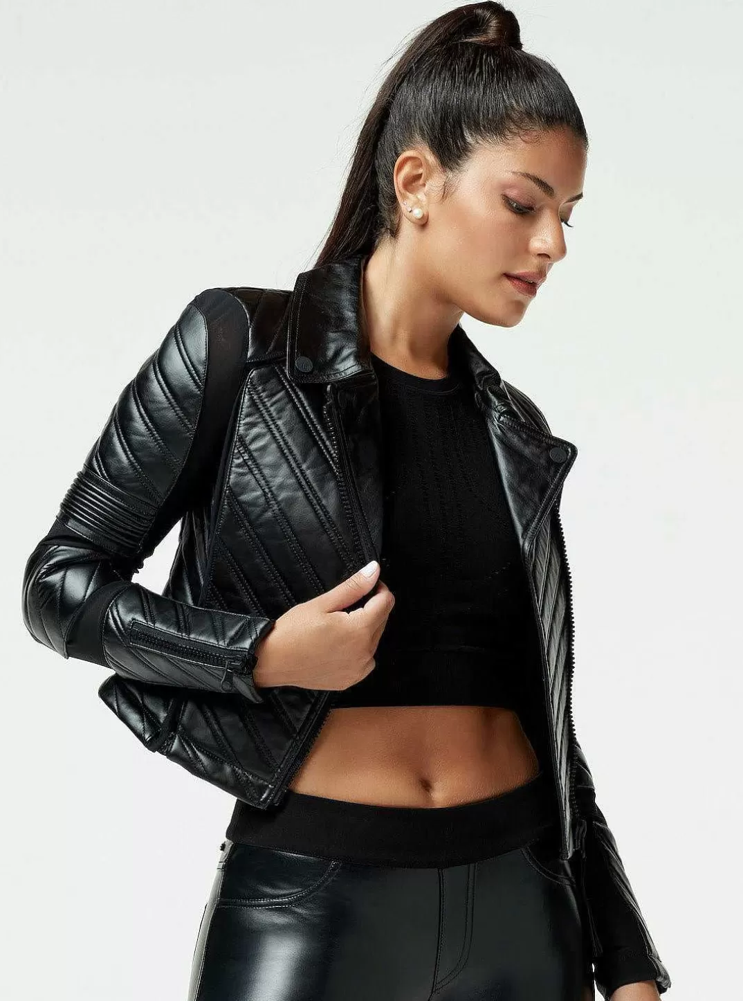 Blanc Noir Acceleration Asym Moto Mesh Veste En Cuir^Femmes Motos