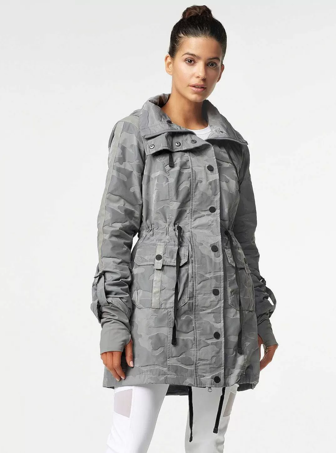 Blanc Noir Anorak Camo - Peau De Requin Gris Moyen^Femmes Vestes Et Anoraks