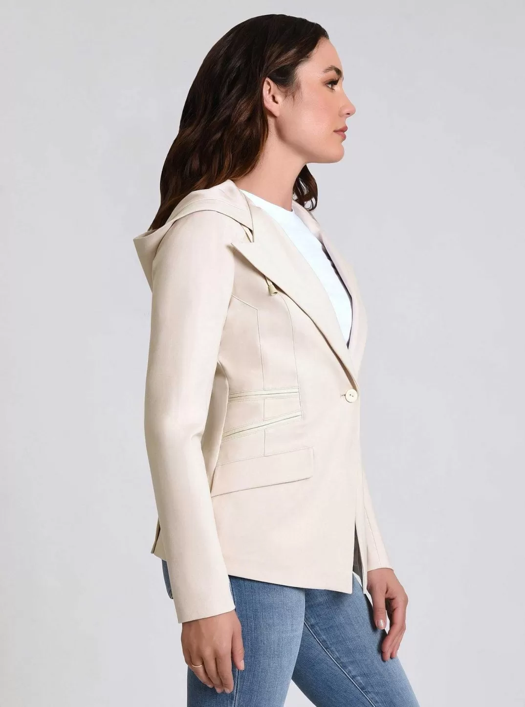 Blanc Noir Blazer A Capuche Gayatri^Femmes Bleu Marine