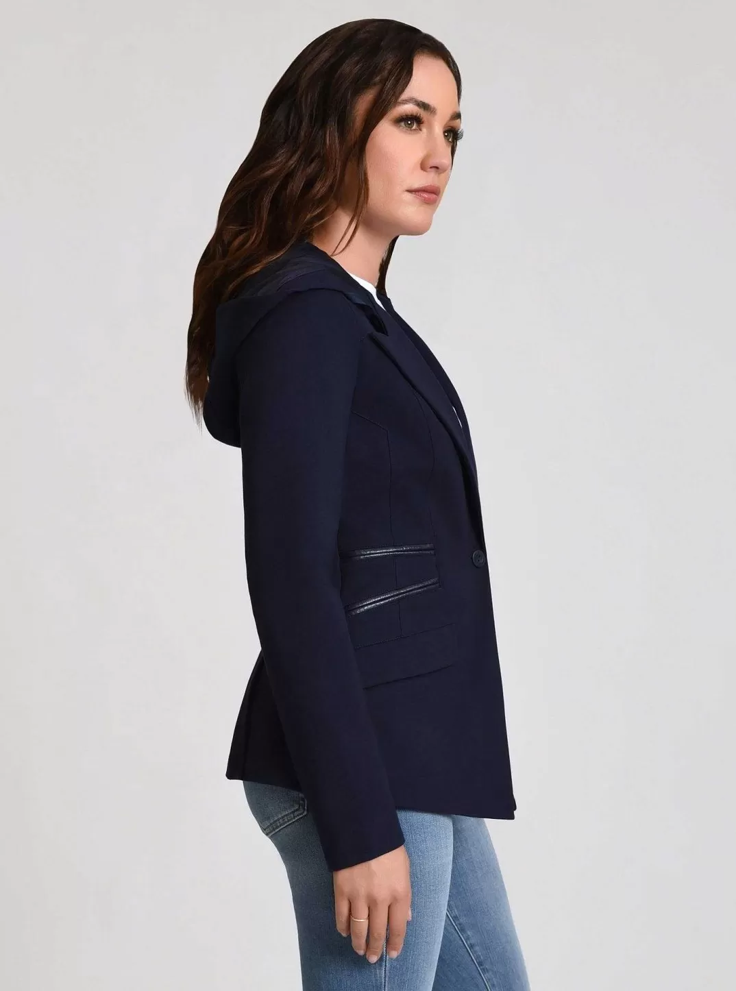 Blanc Noir Blazer A Capuche Gayatri^Femmes Bleu Marine