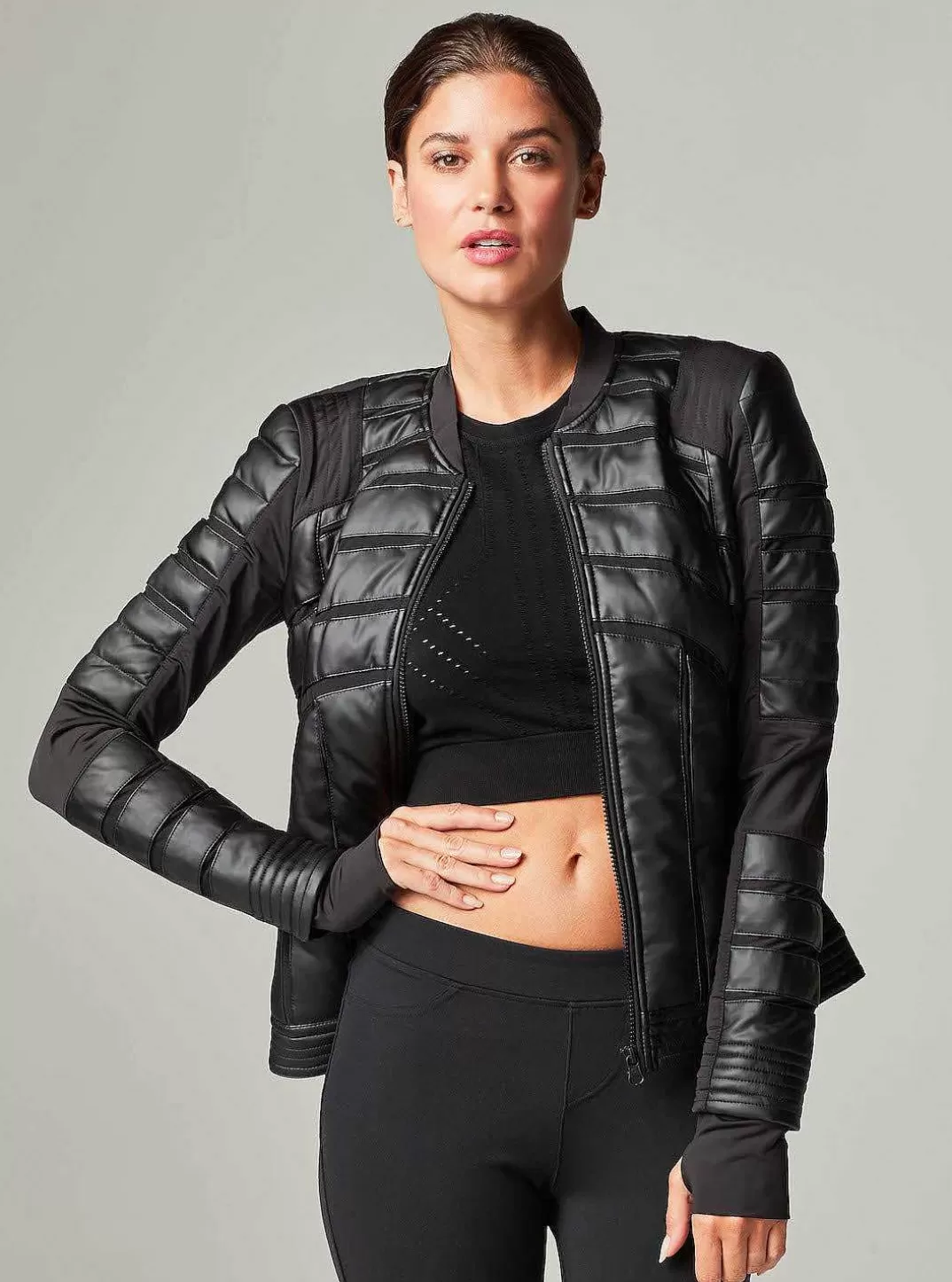 Blanc Noir Bomber Incruste De Maille^Femmes Motos