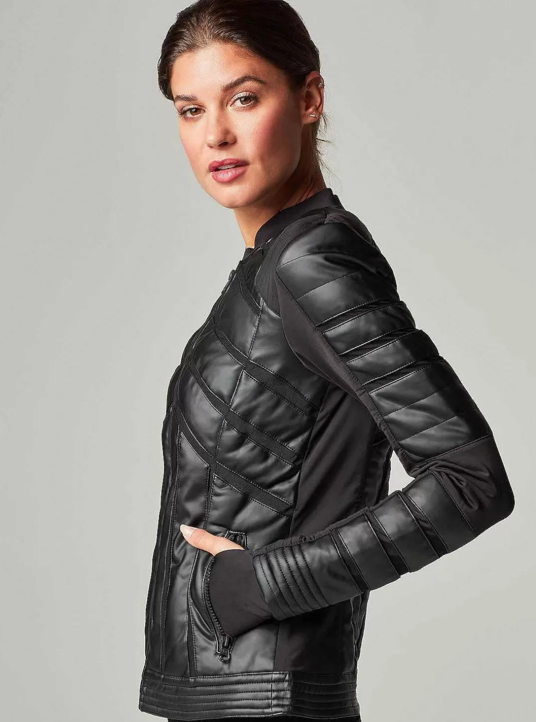 Blanc Noir Bomber Incruste De Maille^Femmes Doudounes Et Manteaux