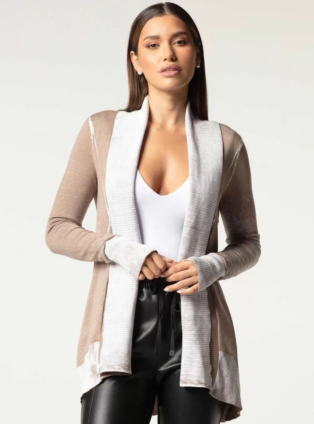 Blanc Noir Cardigan Drape Sur Le Devant Huntress^Femmes Chandails