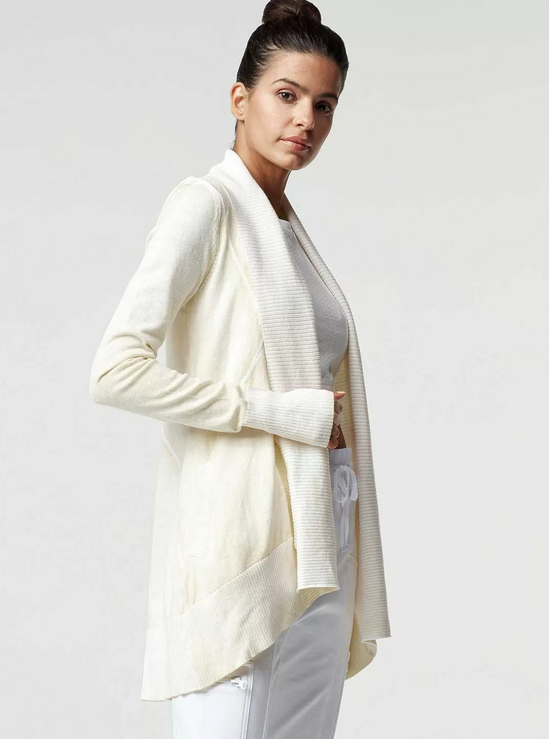 Blanc Noir Cardigan Drape Sur Le Devant Huntress^Femmes Jaune Doux