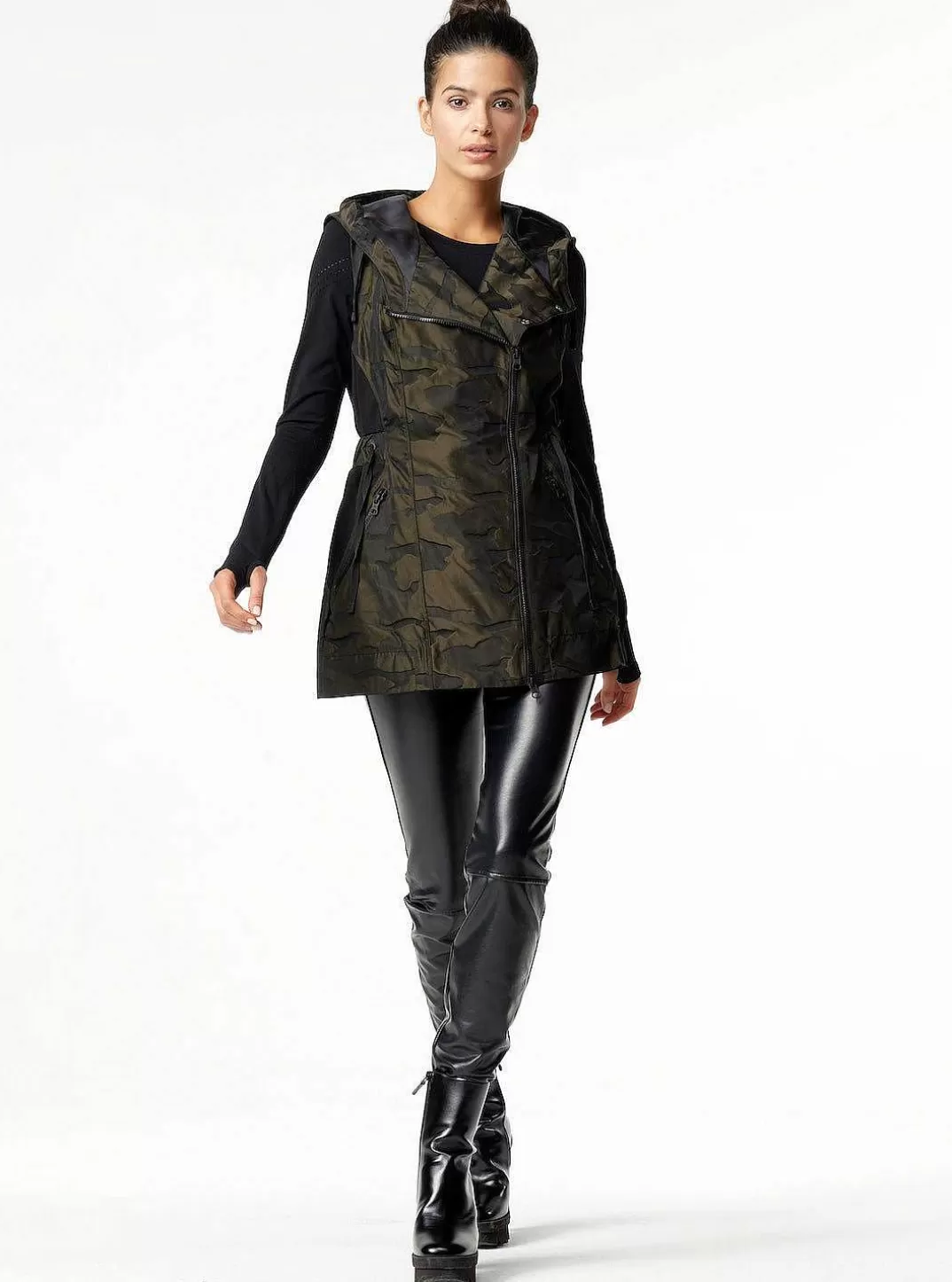 Blanc Noir Gilet Allonge Camouflage^Femmes Olive