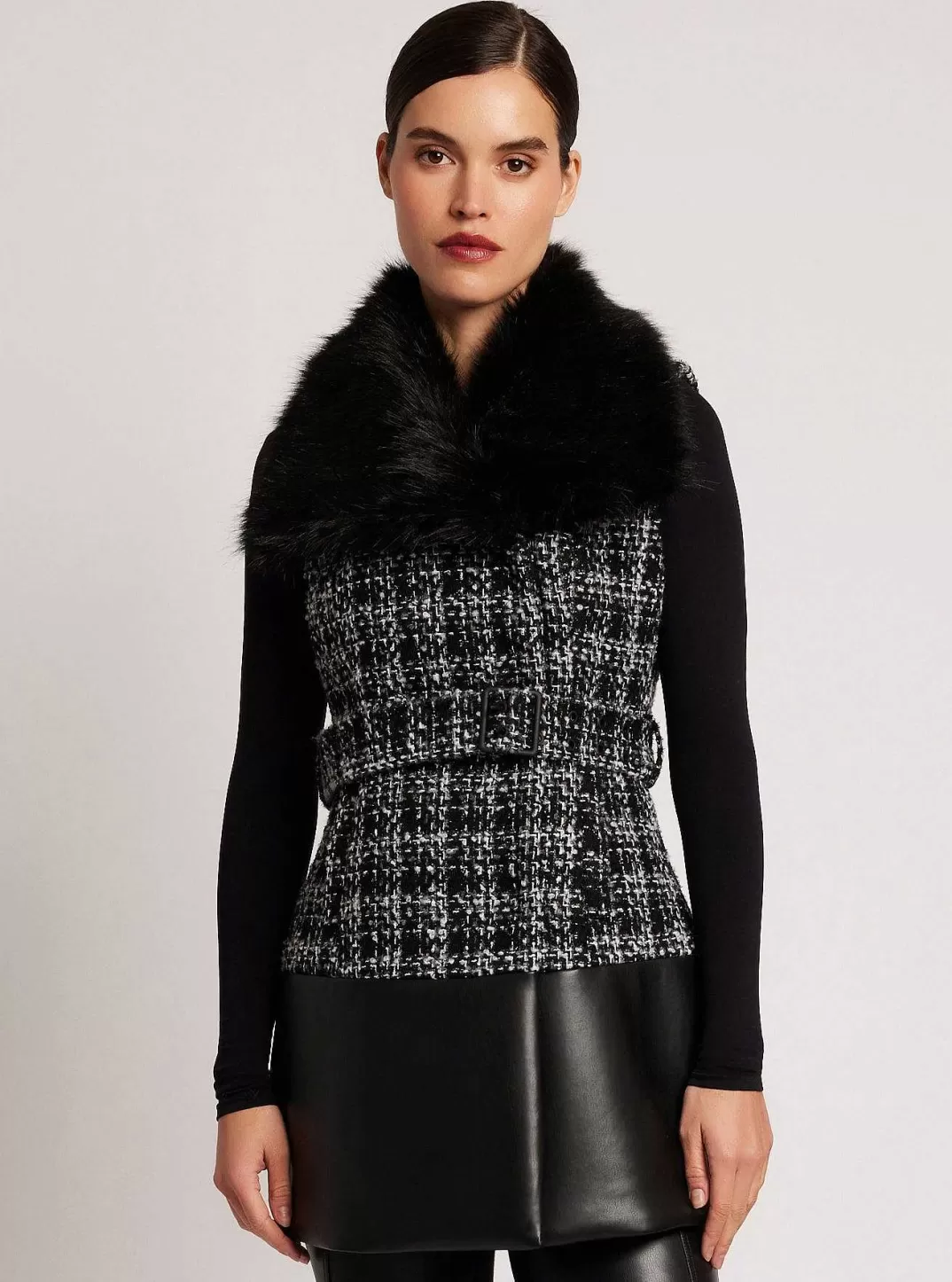 Blanc Noir Gilet Long Boucle Irina^Femmes Doudounes Et Manteaux