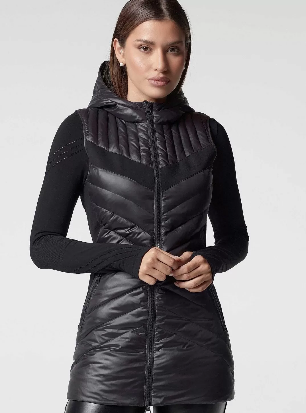 Blanc Noir Gilet Matelasse Allonge^Femmes Doudounes Et Manteaux