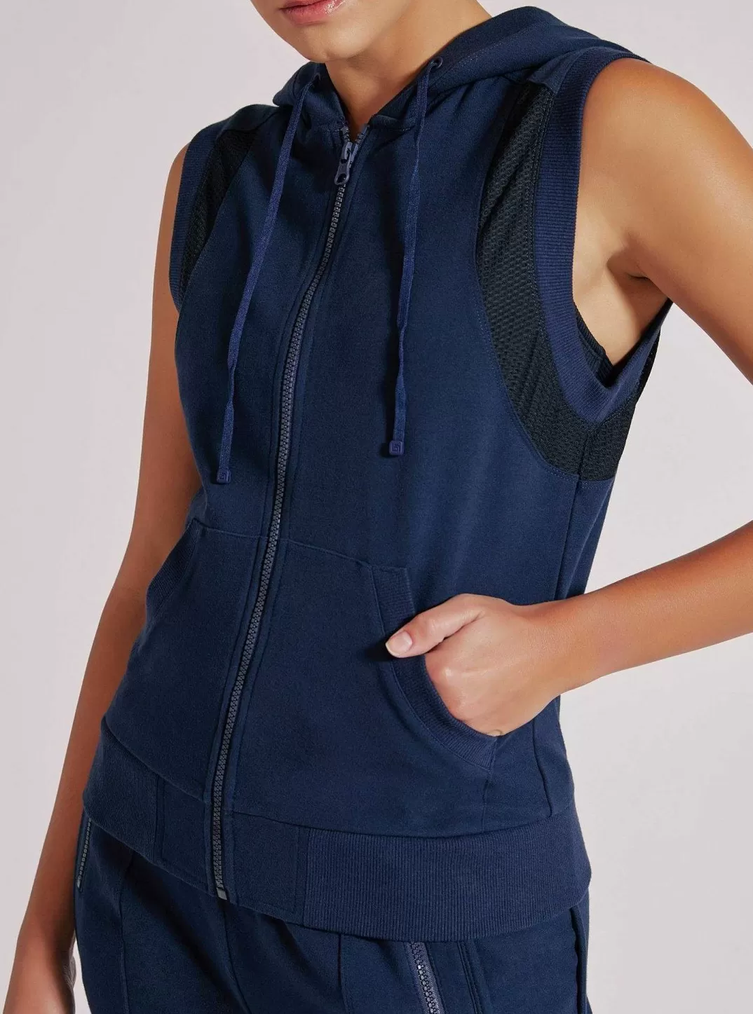 Blanc Noir Gilet Zippe Tempete^Femmes Bleu Marine