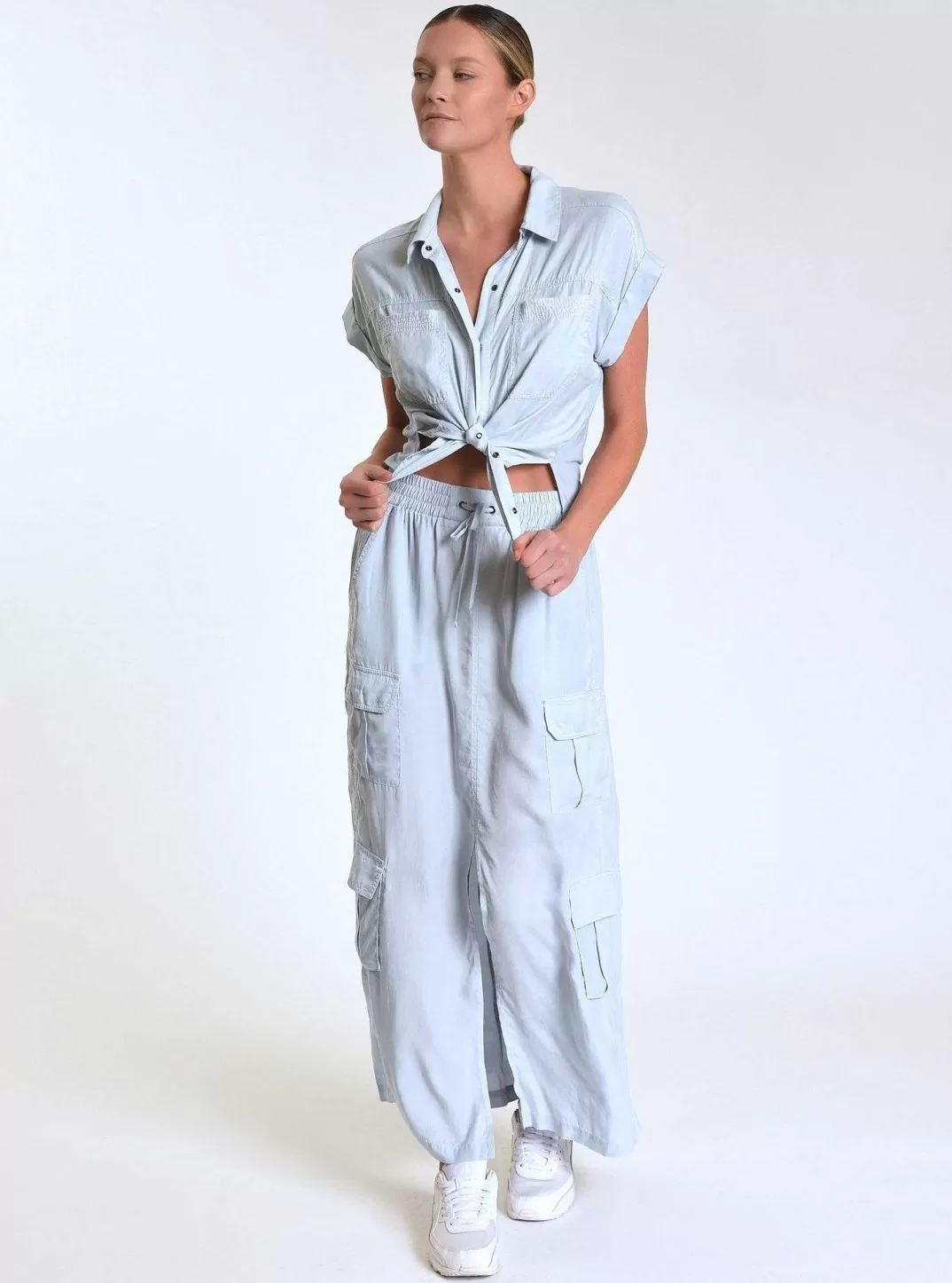 Blanc Noir Jupe Cargo En Tencel Phoenix^Femmes Chambray Bleu