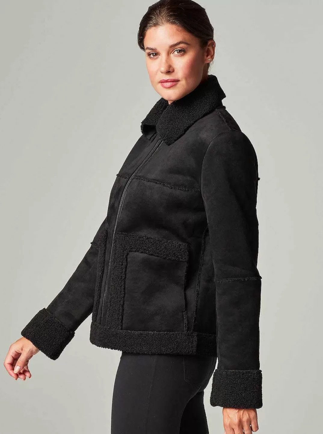 Blanc Noir Moto Zippee En Sherpa^Femmes Doudounes Et Manteaux