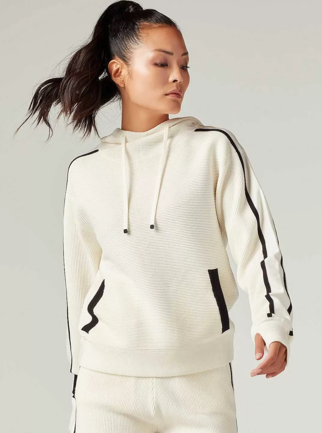 Blanc Noir Portola Sweat A Capuche Epais^Femmes Chandails