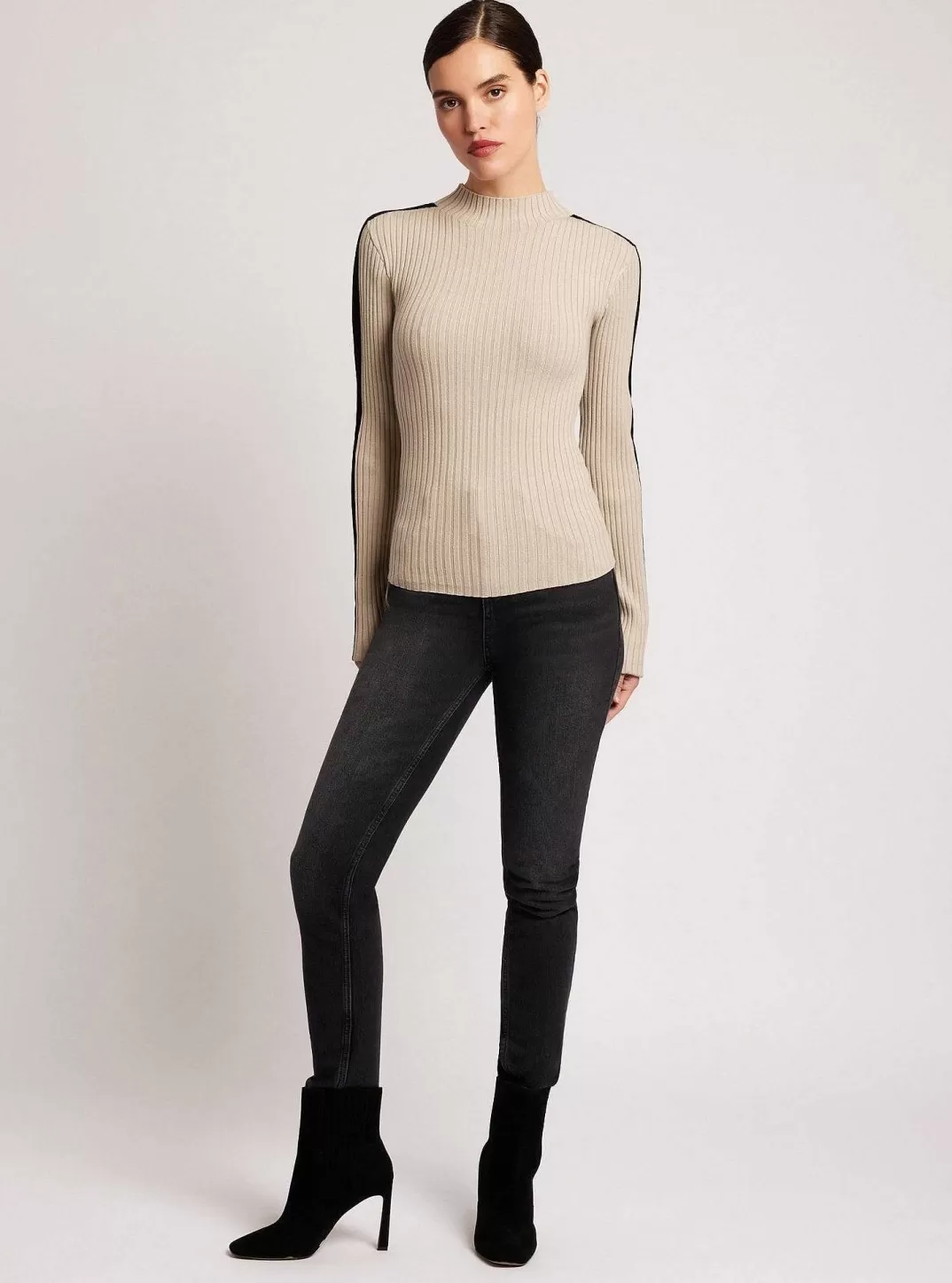 Blanc Noir Pull A Col Montant Blair^Femmes Chandails