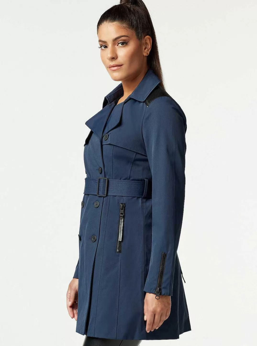 Blanc Noir Trench A Dos Matelasse Collaborator^Femmes Bleu Marine