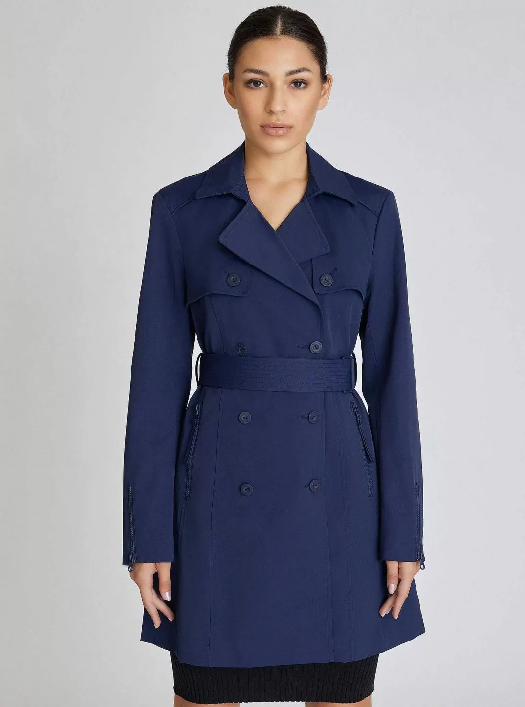 Blanc Noir Trench-Coat Classique^Femmes Bleu Marine