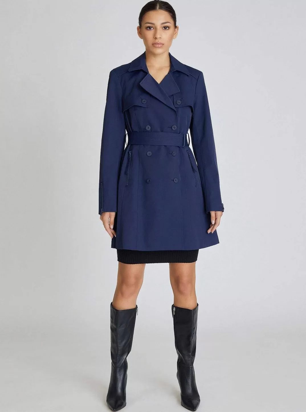 Blanc Noir Trench-Coat Classique^Femmes Bleu Marine