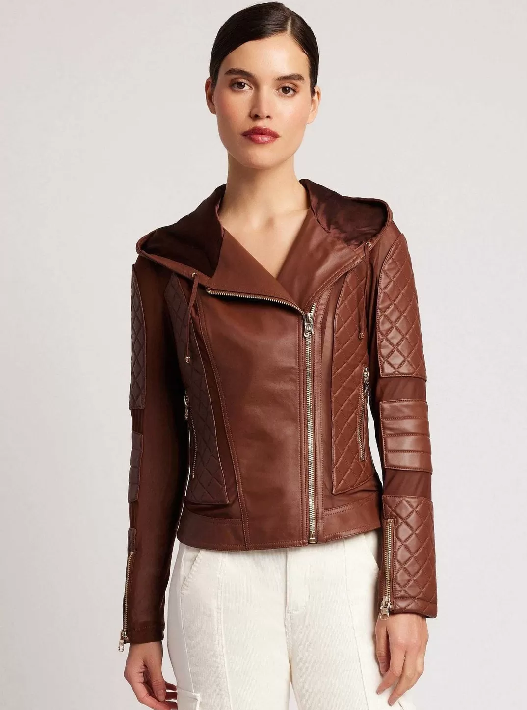 Blanc Noir Veste De Moto A Capuche Voyage, Bordures Dorees^Femmes Motos