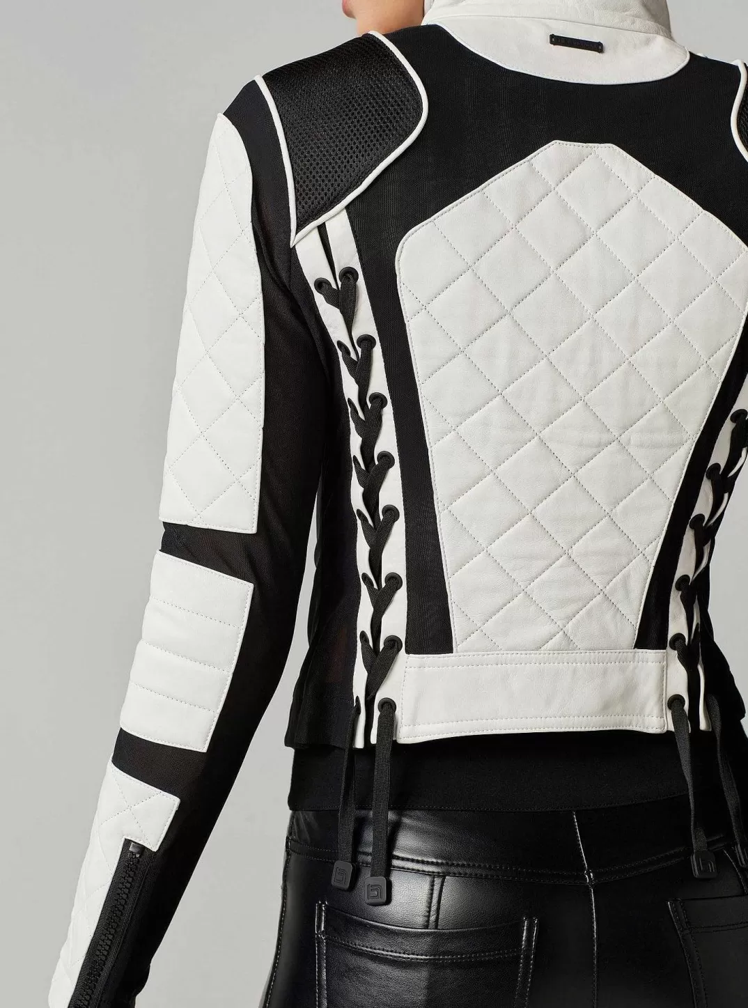 Blanc Noir Veste De Moto Color Block Noir Et Blanc^Femmes Motos