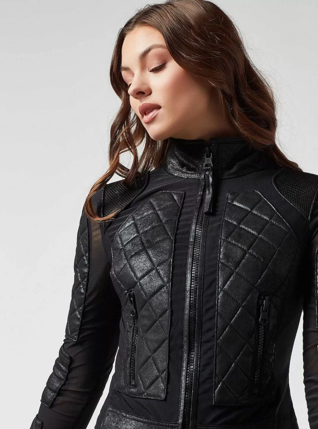 Blanc Noir Veste De Moto Vintage^Femmes Motos