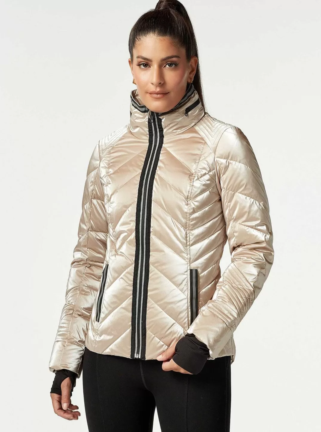 Blanc Noir Veste Matelassee En Duvet Super Hero Avec Bordure Reflechissante^Femmes Doudounes Et Manteaux