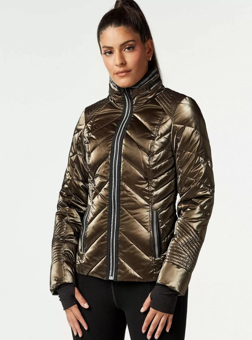 Blanc Noir Veste Matelassee En Duvet Super Hero Avec Bordure Reflechissante^Femmes Doudounes Et Manteaux