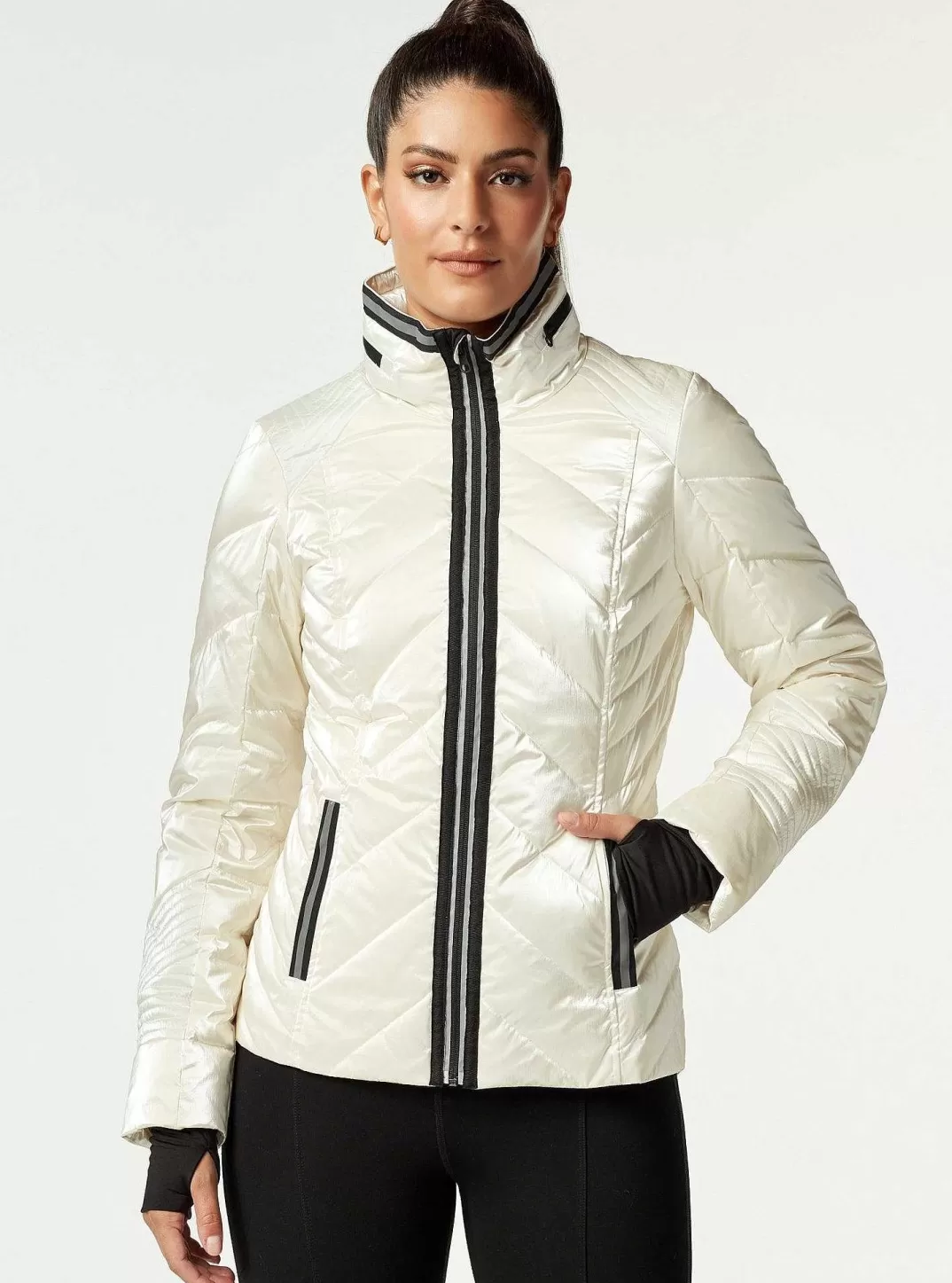 Blanc Noir Veste Matelassee En Duvet Super Hero Avec Bordure Reflechissante^Femmes Doudounes Et Manteaux